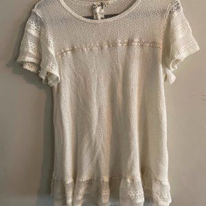 Blu Pepper Cream Lace/Knit Top Size Medium
